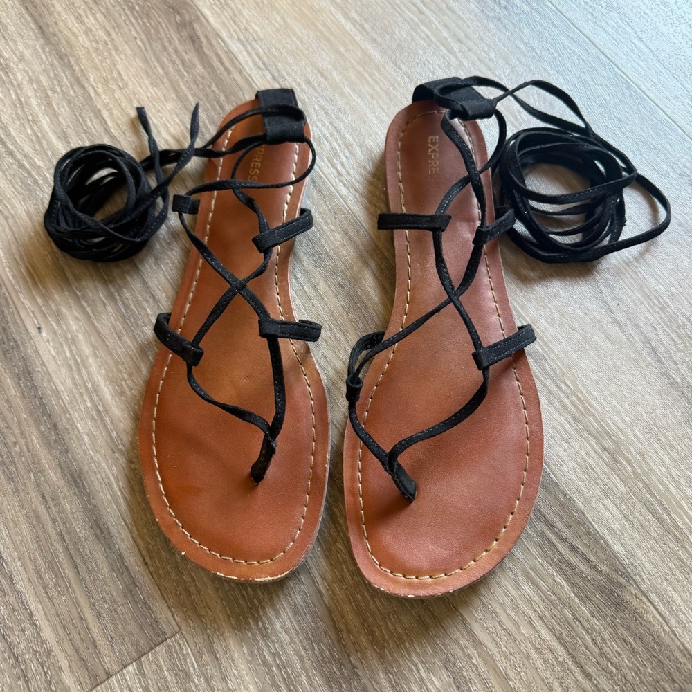 Express Brown and Black Gladiator Sandals